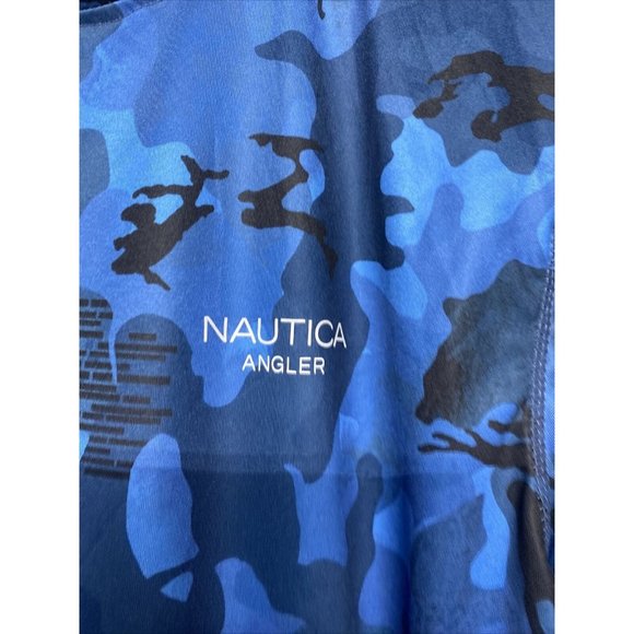 Nautica Angler Men Long Sleeve Shirt Pullover Urban Blue Camo Large Fishing swim - Picture 3 of 7